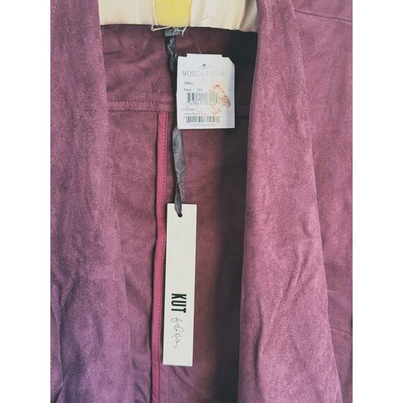 NWT Kut from the Kloth Faux Suede Burgundy Drape Front Jacket Moto Blazer Small - Picture 3 of 8